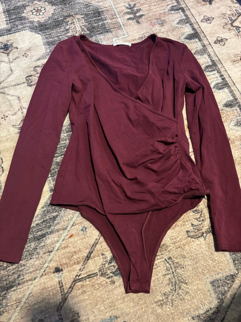 Women’s Burgundy Long Sleeve Wrap Bodysuit